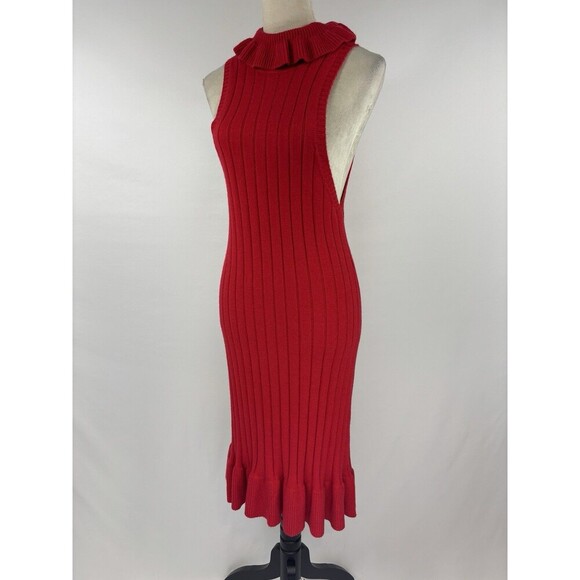 Elliatt Pomodoro Sleeveless Sweater Dress Red Medium Turtleneck Ruffle Hem - Picture 2 of 11